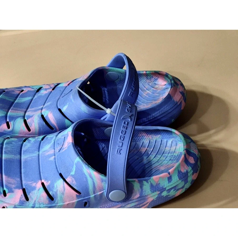 Rugged Shark Crocs Size 10 Youth Tie Dye Slip‎ on Clogs/Shoes-